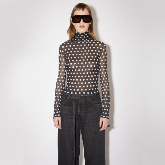 Acne Studios Tops - Acne Studios black white semi sheer mesh polka top turtleneck top